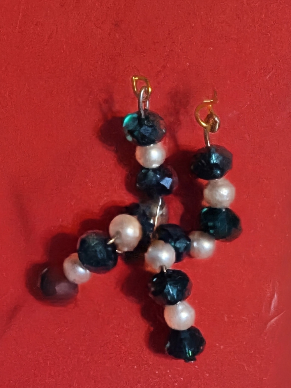Emerald Green and White Bead Drop Earrings - Women Jewelry